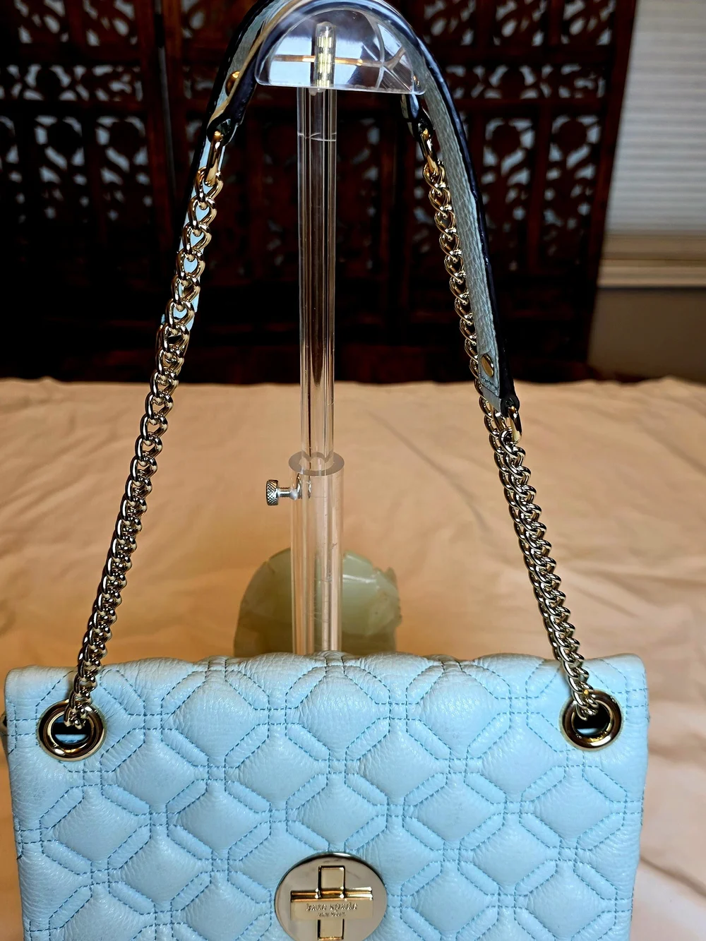 Kate Spade Blue Quilted Leather Chain Shoulder Bag Gold Turn Lock 2008-2012 Era